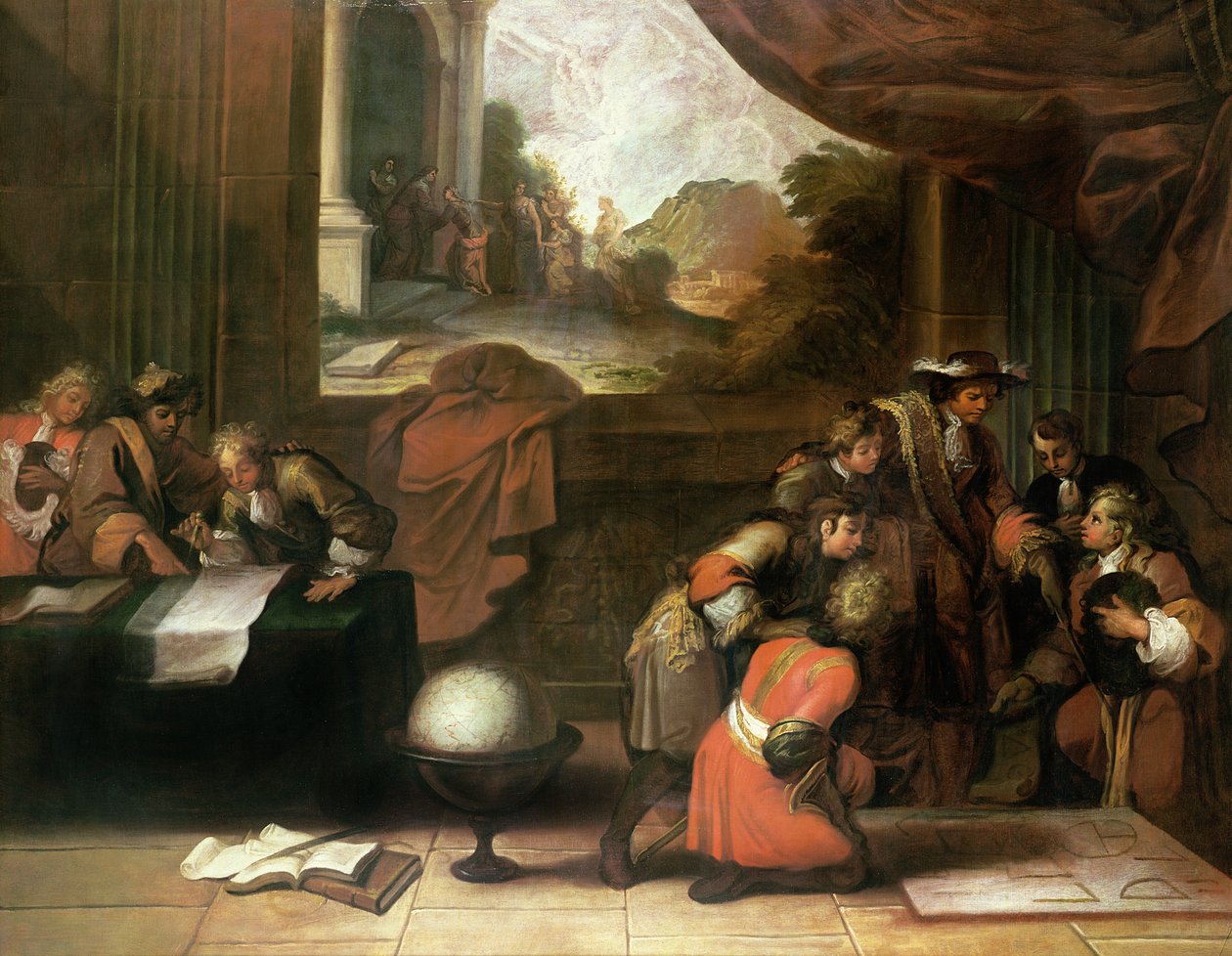 Wnętrze sali z geografami i matematykami, ok. 1680-90 autorstwa French School