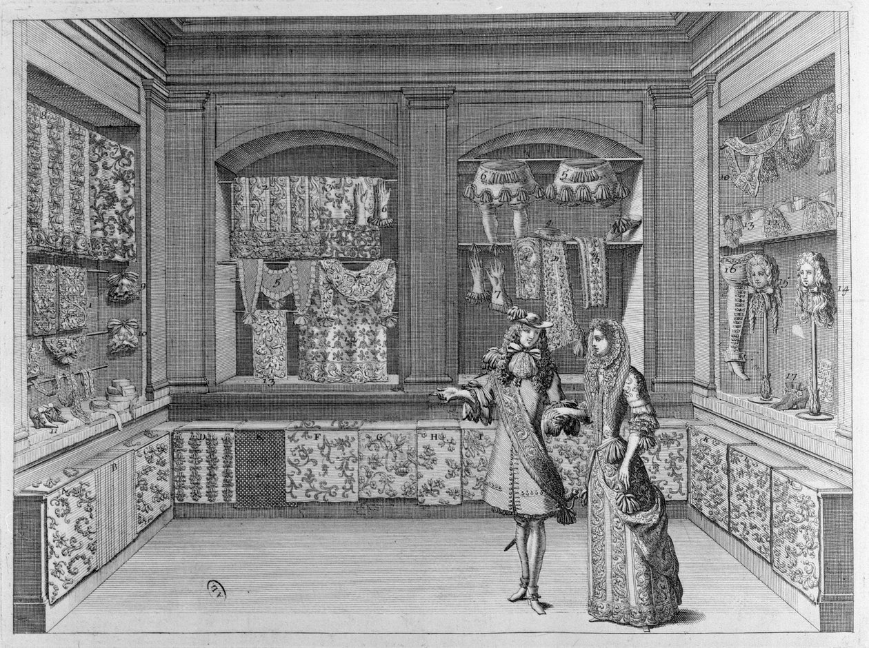 Wnętrze sklepu z koronkami, 1678 autorstwa French School