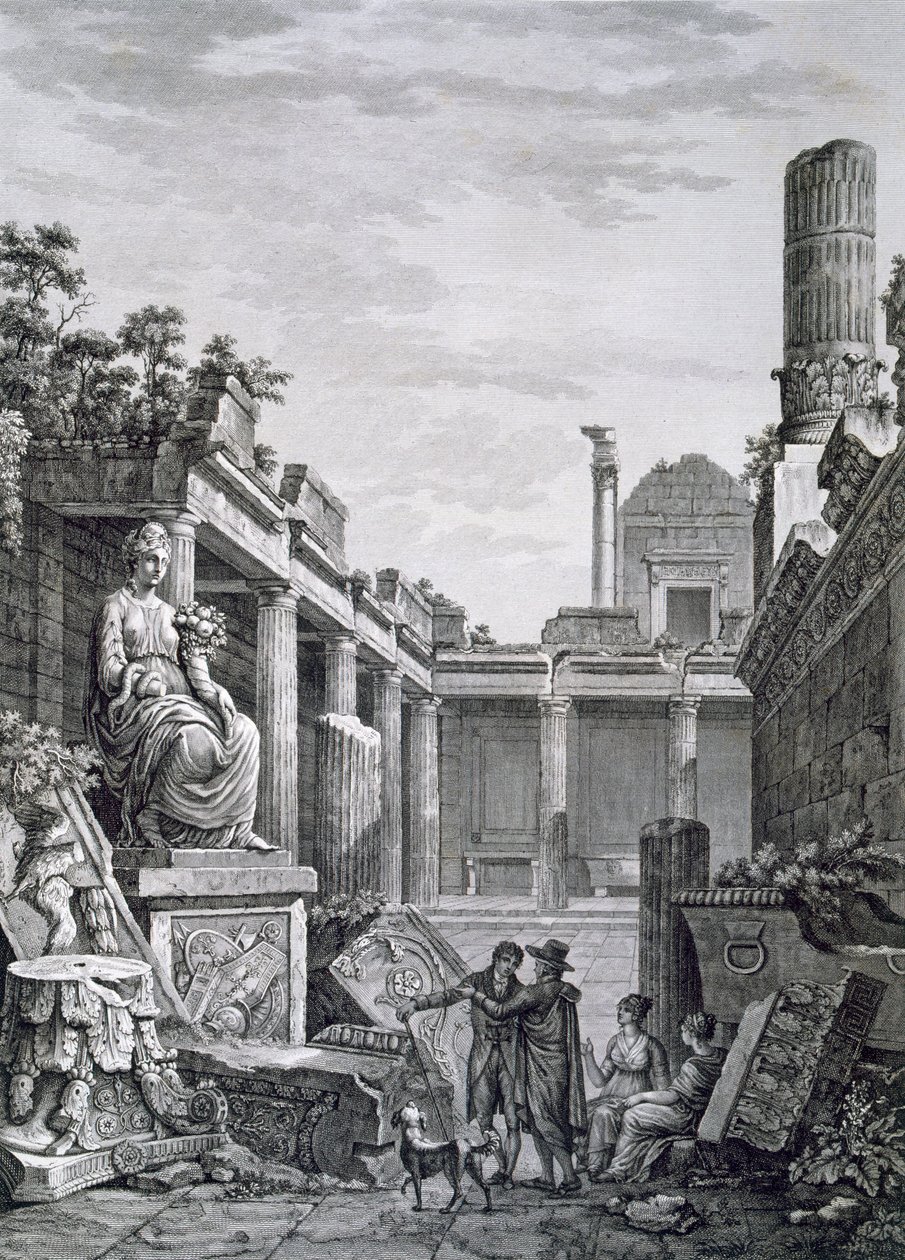 Wnętrze łaźni rzymskich, Nimes, od starożytności Francji: tom I, Zabytki Nimes autorstwa French School