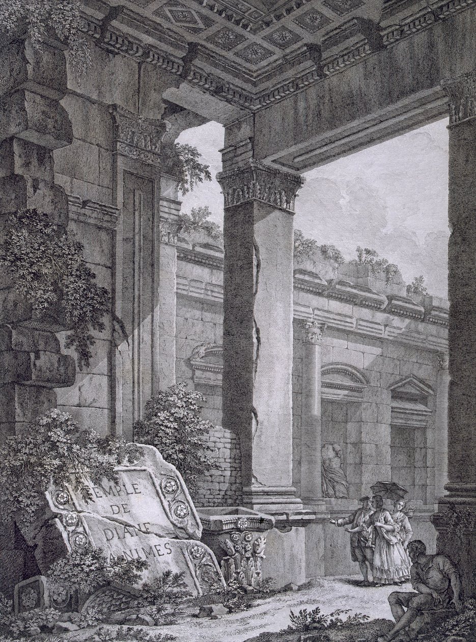 Wnętrze świątyni Diany, Nimes, od starożytności Francji: tom I, Zabytki Nimes autorstwa French School