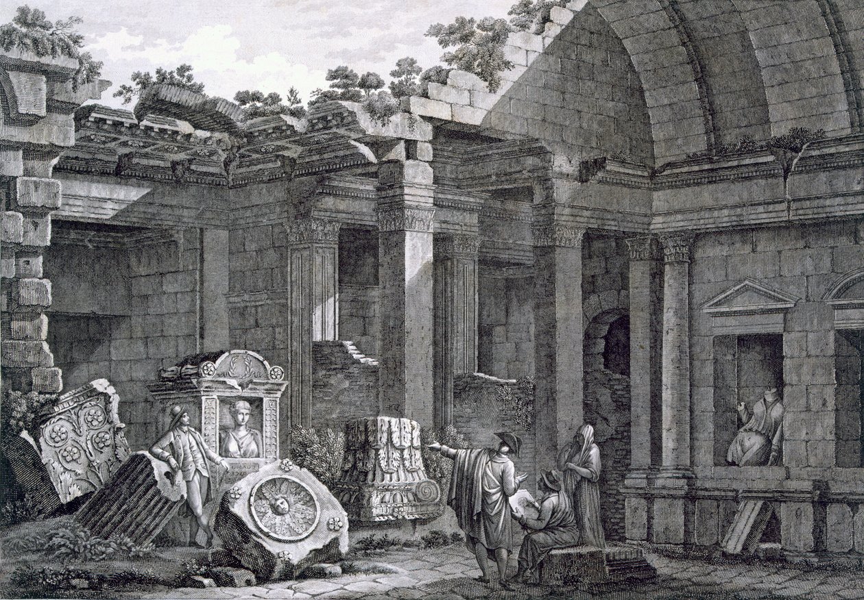 Wnętrze świątyni Diany, Nimes, od starożytności Francji: tom I, Zabytki Nimes autorstwa French School