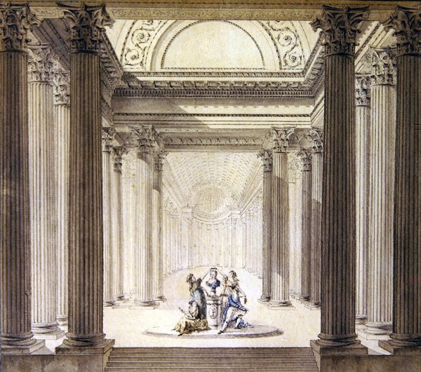 Wnętrze Świątyni Cnoty, ok. 1770 (pióro i atrament z akwarelą na papierze) autorstwa French School
