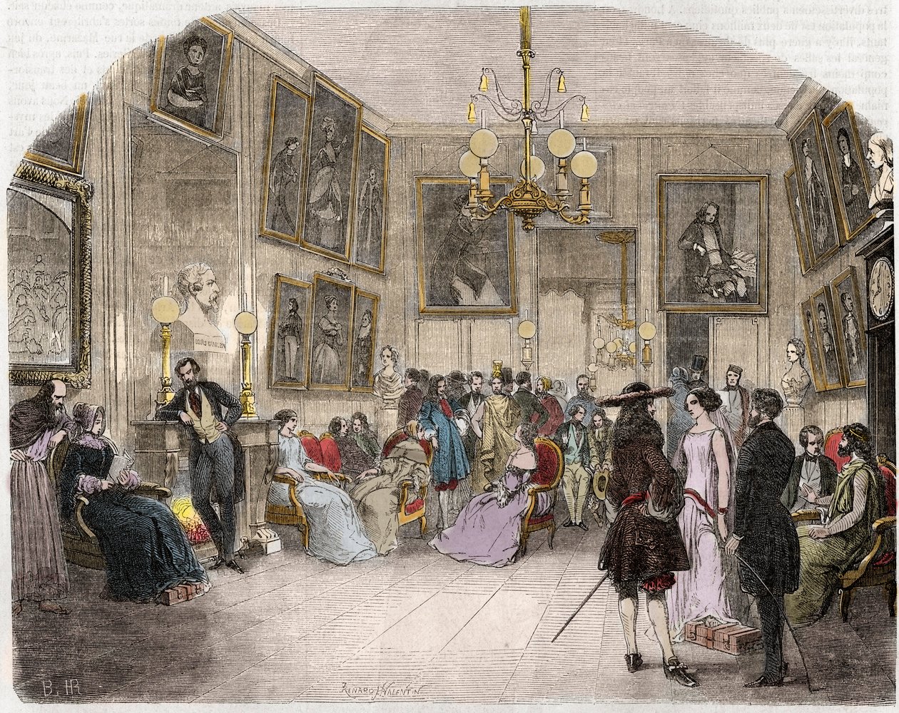 Widok wnętrza oranżerii (Comedie Francaise w Paryżu) - Widok wnętrza foyer artystów - Comedie Francaise - Grawerowanie w „Tableau-de-Paris” autorstwa Edmonda Texiera 1852 autorstwa French School