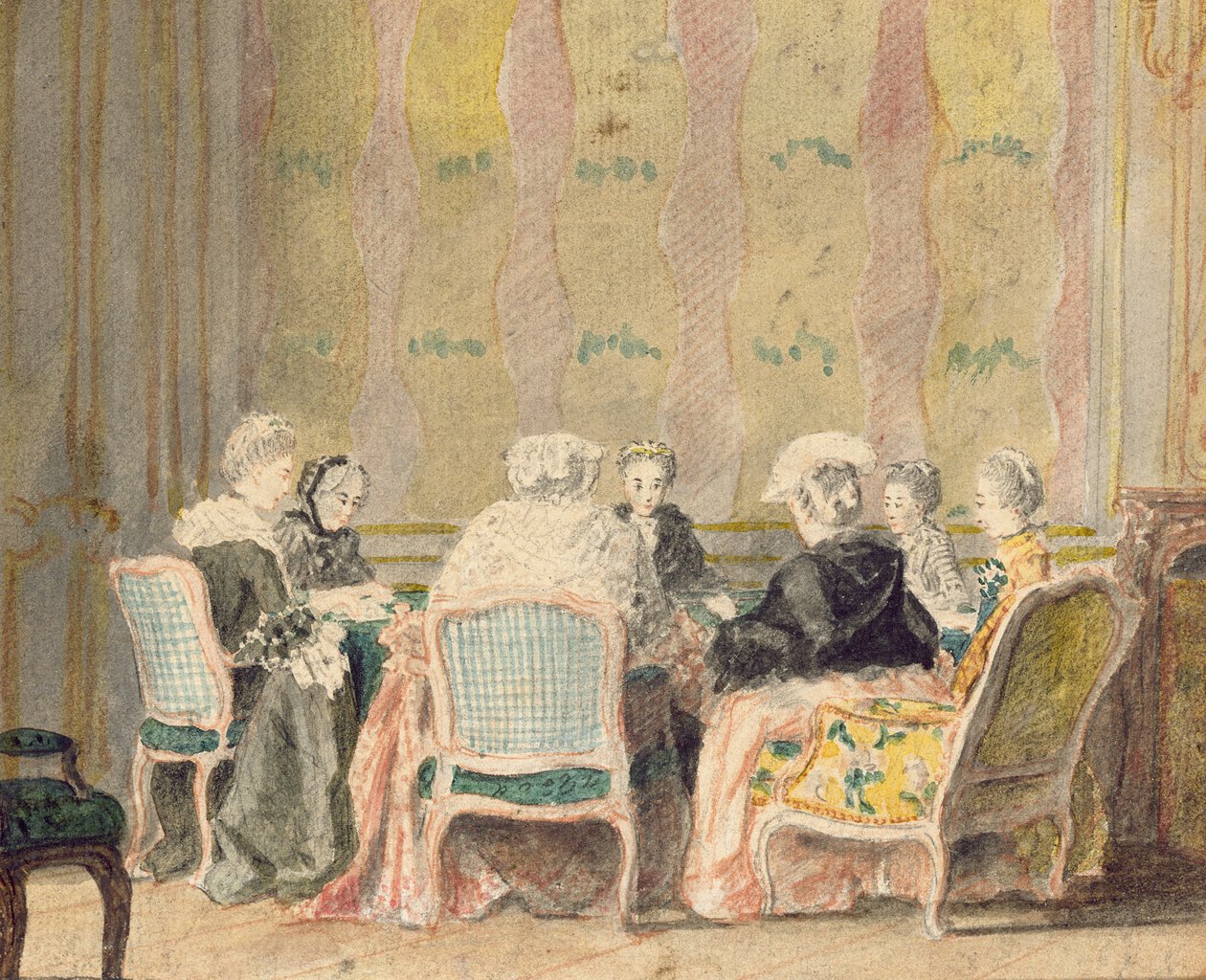 Wnętrze z damskimi kartami do gry, 1770 (wc na papierze) autorstwa French School