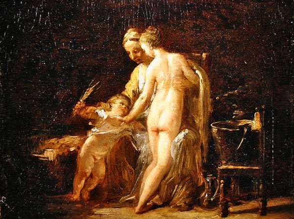 Wnętrze z damą w kąpieli, ok. 1800 (olej na desce) autorstwa French School