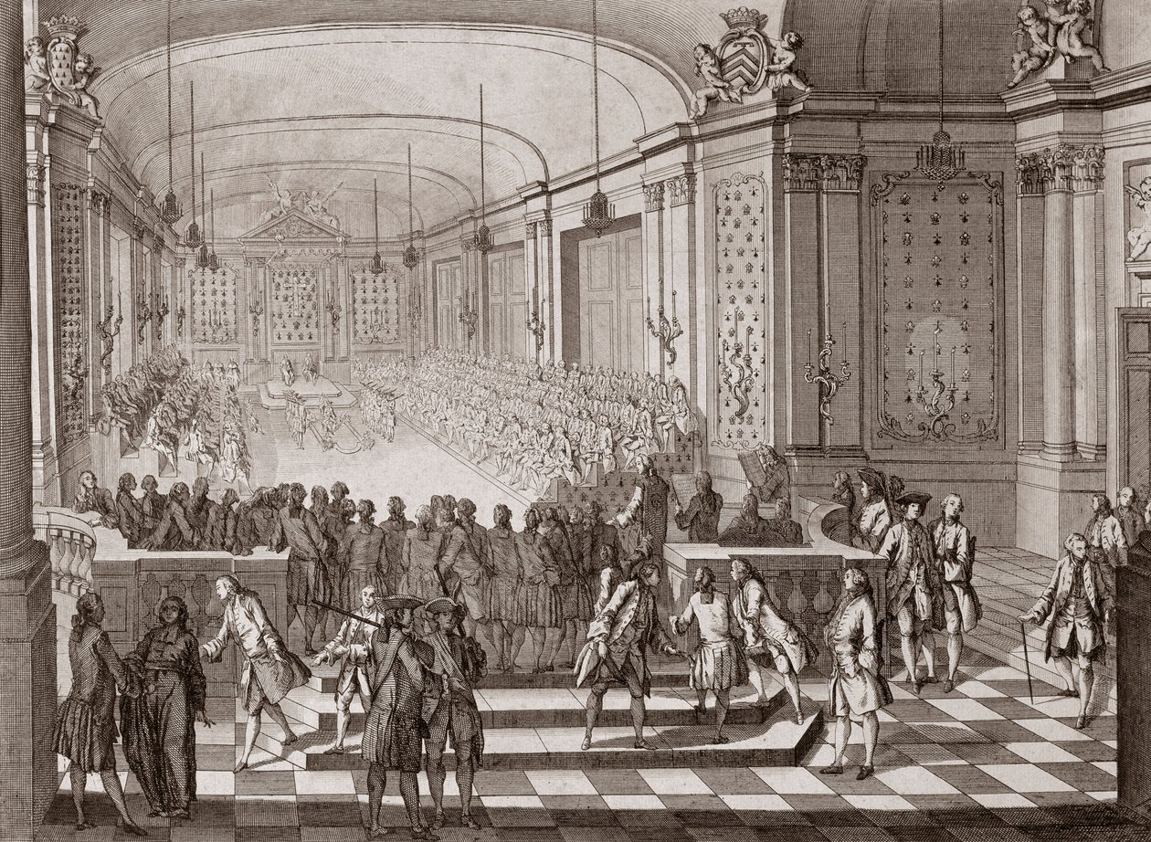 Widok wnętrza Sali Jakobinów w Nantes podczas utrzymywania Stanów Zjednoczonych Bretanii w 1764 roku. autorstwa French School