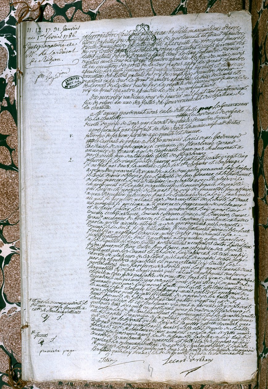 Przesłuchanie kardynała de Rohana (1734-1803), styczeń 1786 autorstwa French School