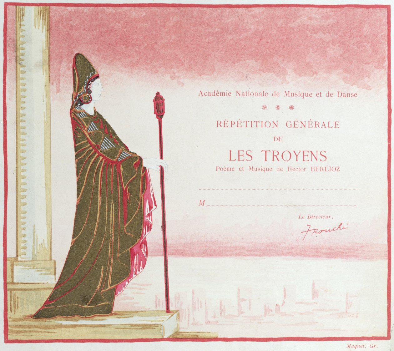 Zaproszenie na wykonanie Les Troyens (Trojanie) Hectora Berlioza (1803-69) w Operze Paryskiej, 1921 autorstwa French School