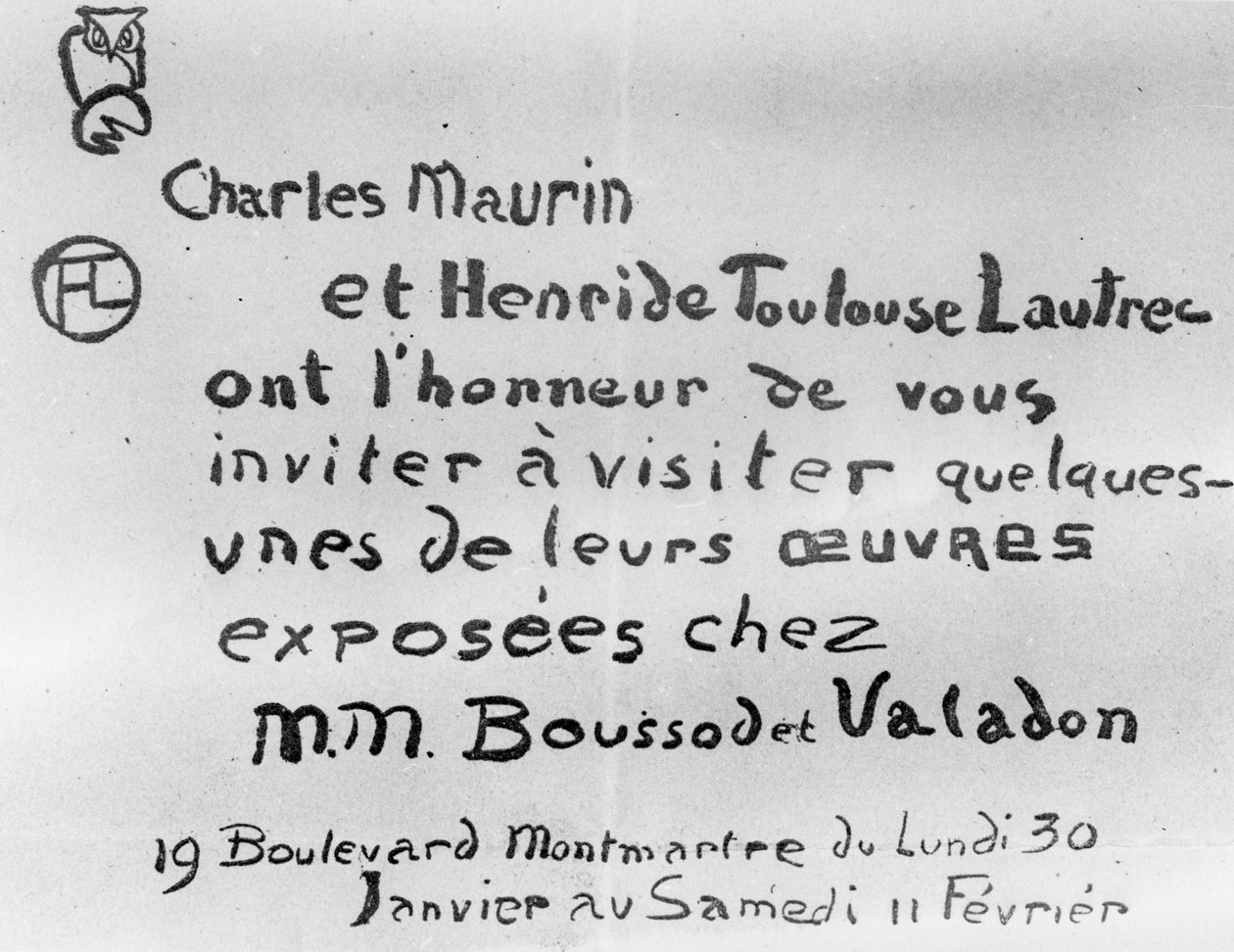 Zaproszenie na wystawę prac Charlesa Maurina i Henri de Toulouse-Lautrec autorstwa French School