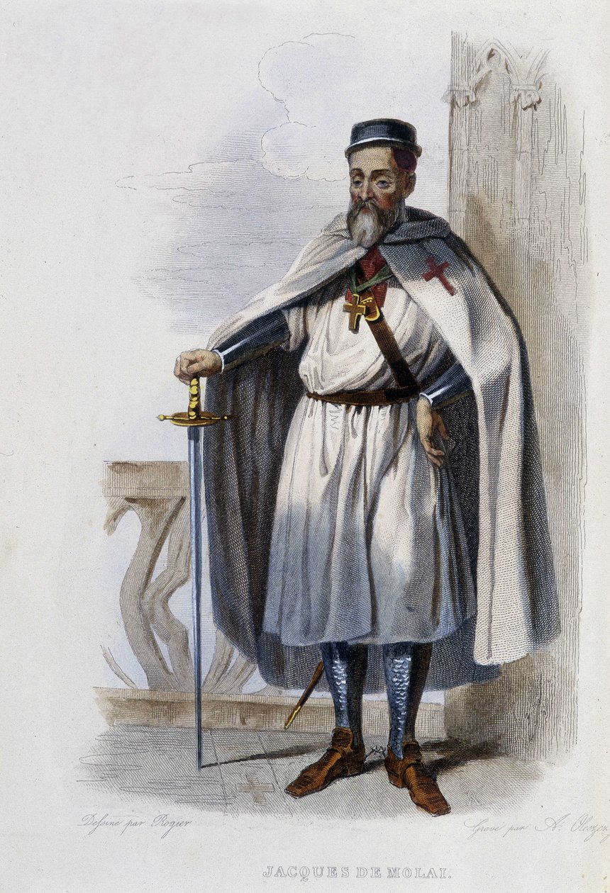 Jacques de Molai (lub Molay), ostatni wielki mistrz Zakonu Templariuszy (1243-1314) - w „” Le Plutarque francais””, wyd. Mennechet autorstwa French School