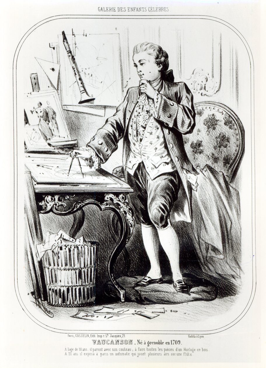 Jacques de Vaucanson jako dziecko, ilustracja z Galerie des Enfants Celebres, ok. 1850 autorstwa French School