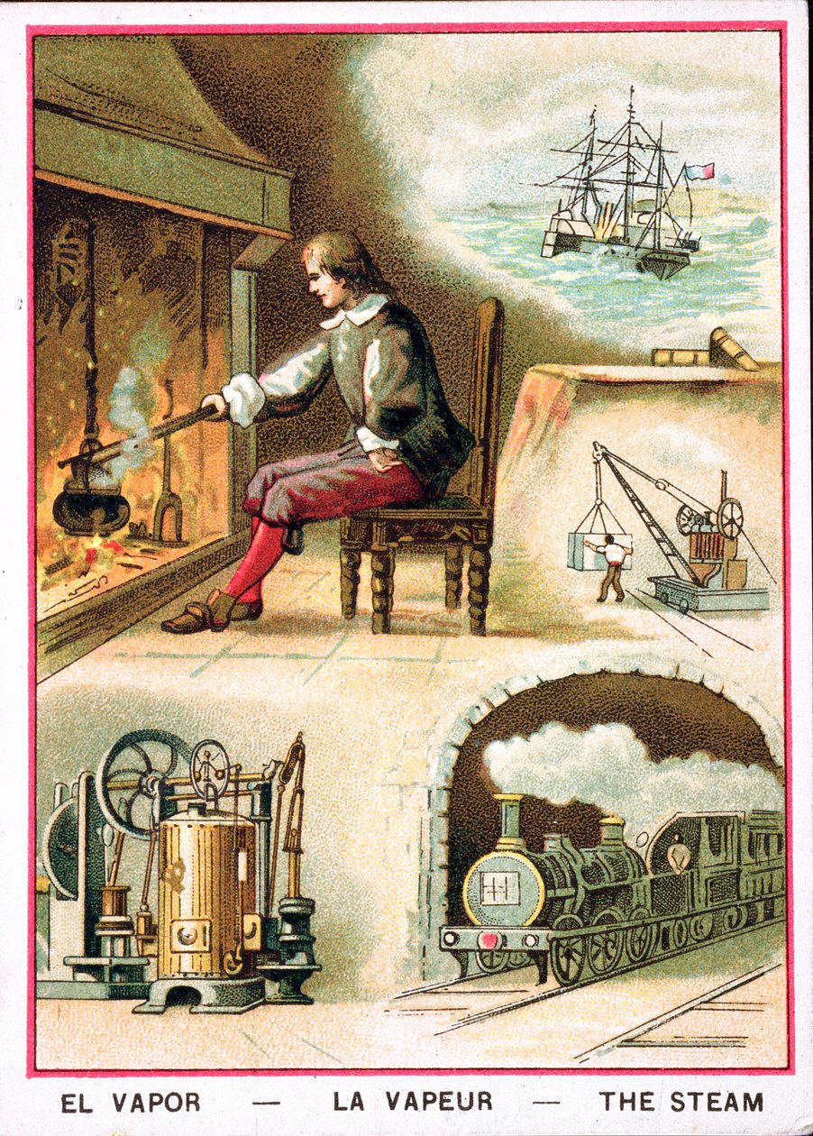 James Watt (1736-1819) i różne zastosowania pary autorstwa French School