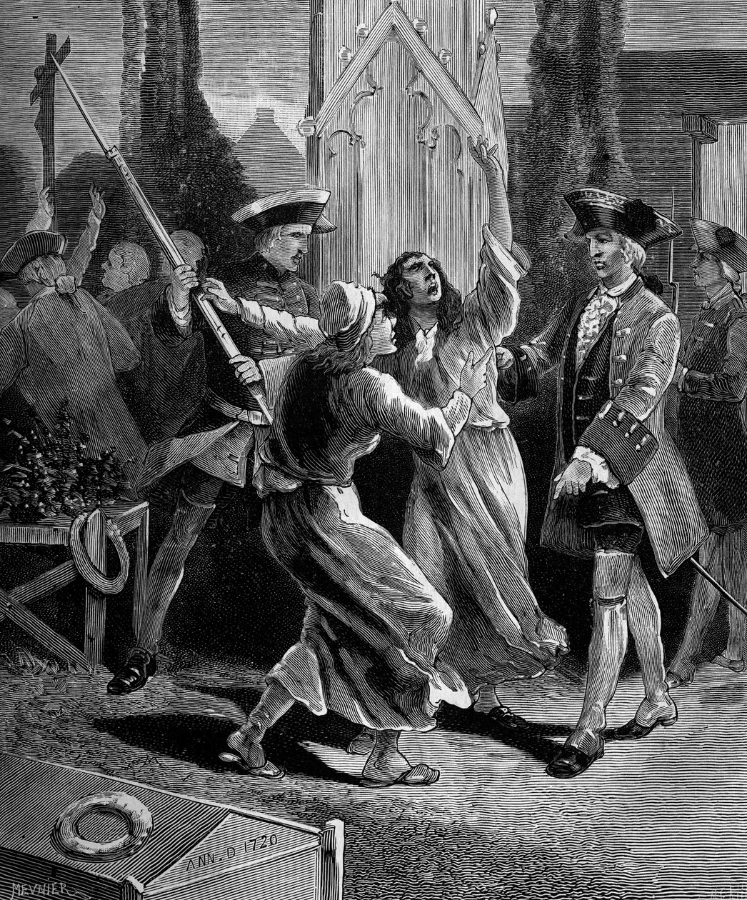 Jansenizm: konwulsjoniści (fanatycy jansenistów) polują z cmentarza Saint Medard za Ludwika XV. autorstwa French School