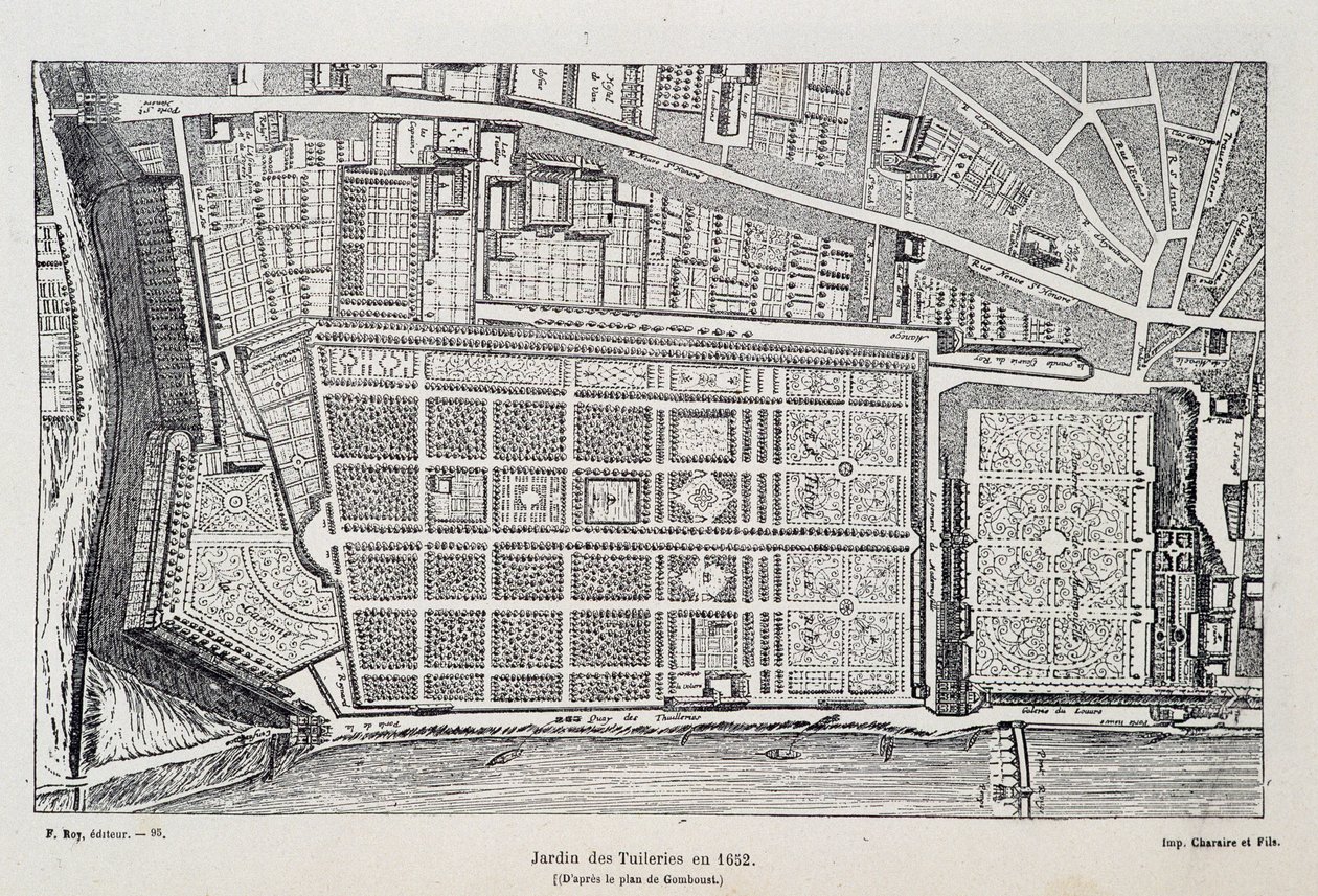 Jardin des Tuileries w 1652 r. (wg planu Gombousta) – w „Paryżu przez wieki”, H. Gourdon de Genouillac, wyd. F. Roy, Paryż autorstwa French School