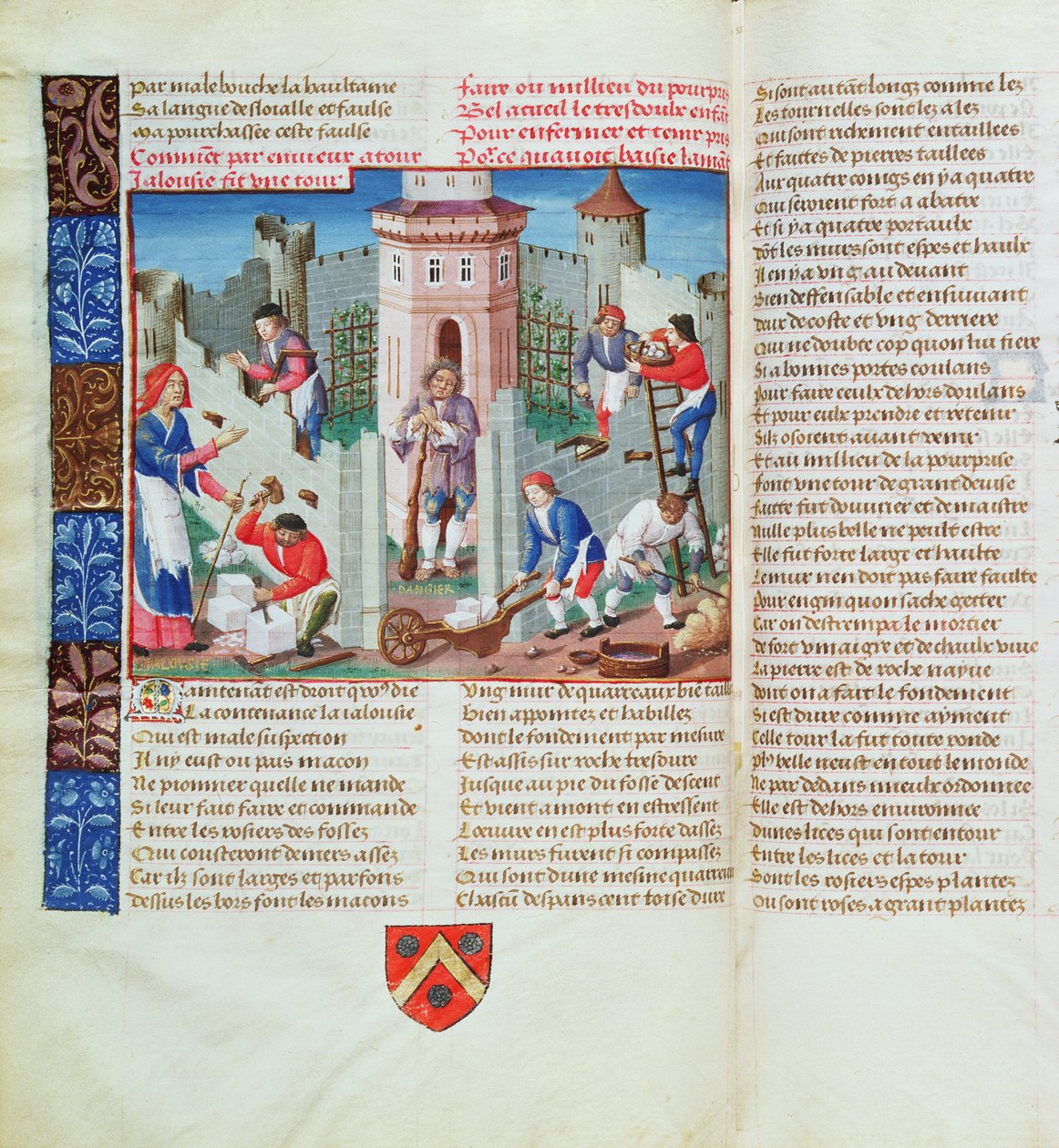 Zazdrość wznosi fortecę, z Roman de la Rose (gwasz na pergaminie) autorstwa French School