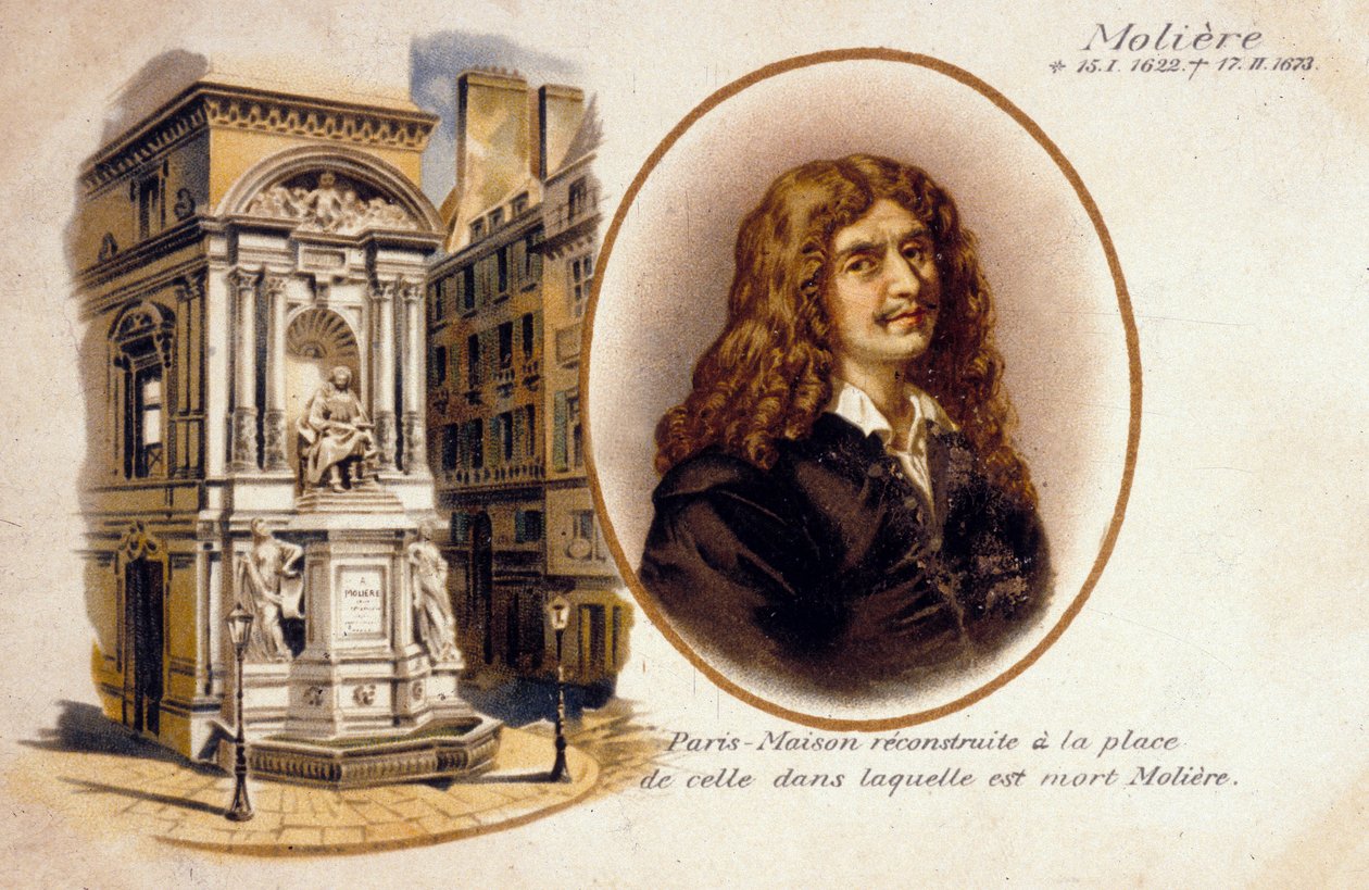 Jean-Baptiste Poquelin, aka Moliere (kolor lito) autorstwa French School