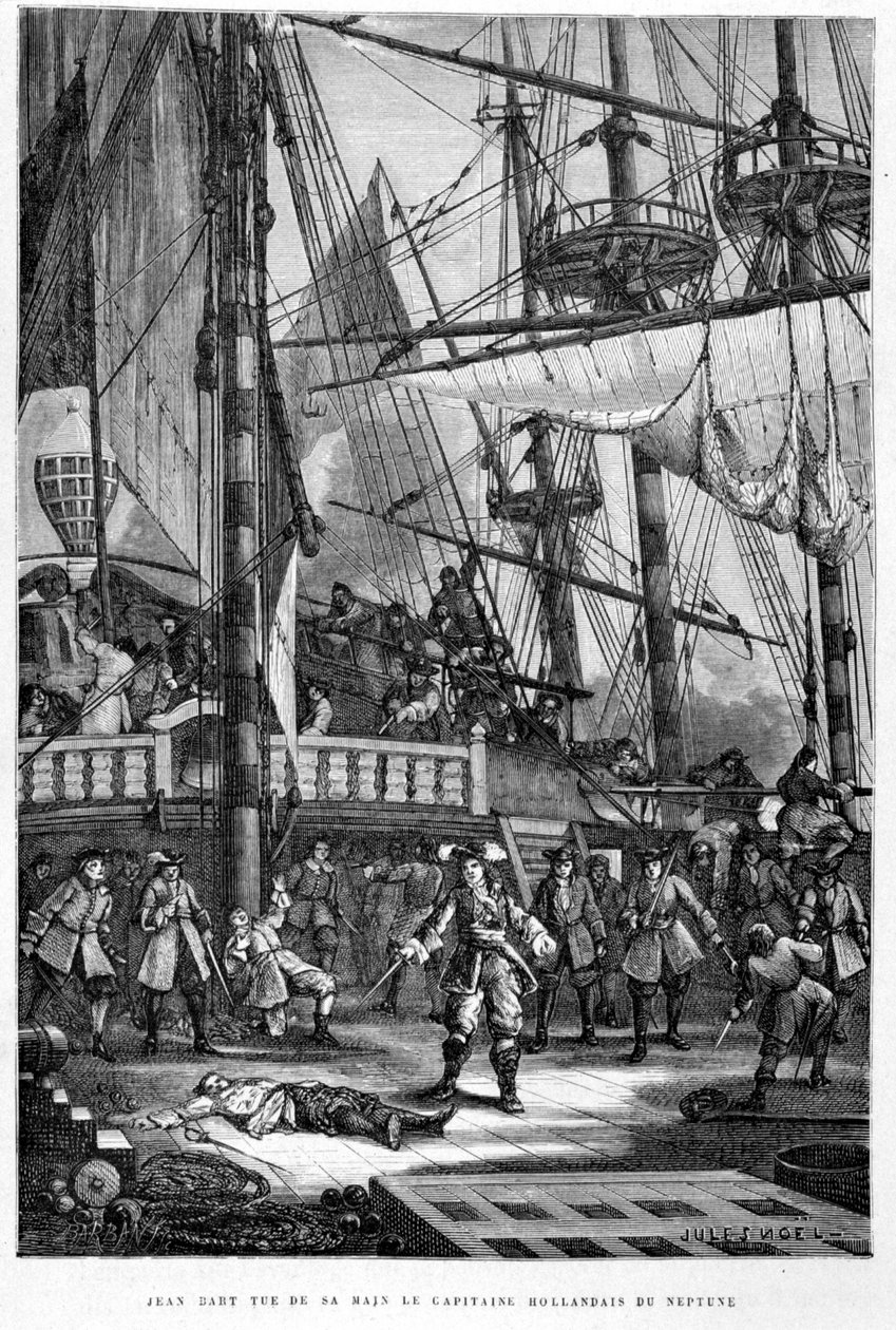 Jean Bart zabija ręką holenderskiego kapitana Neptuna – w „Historii Francji” Guizota autorstwa French School