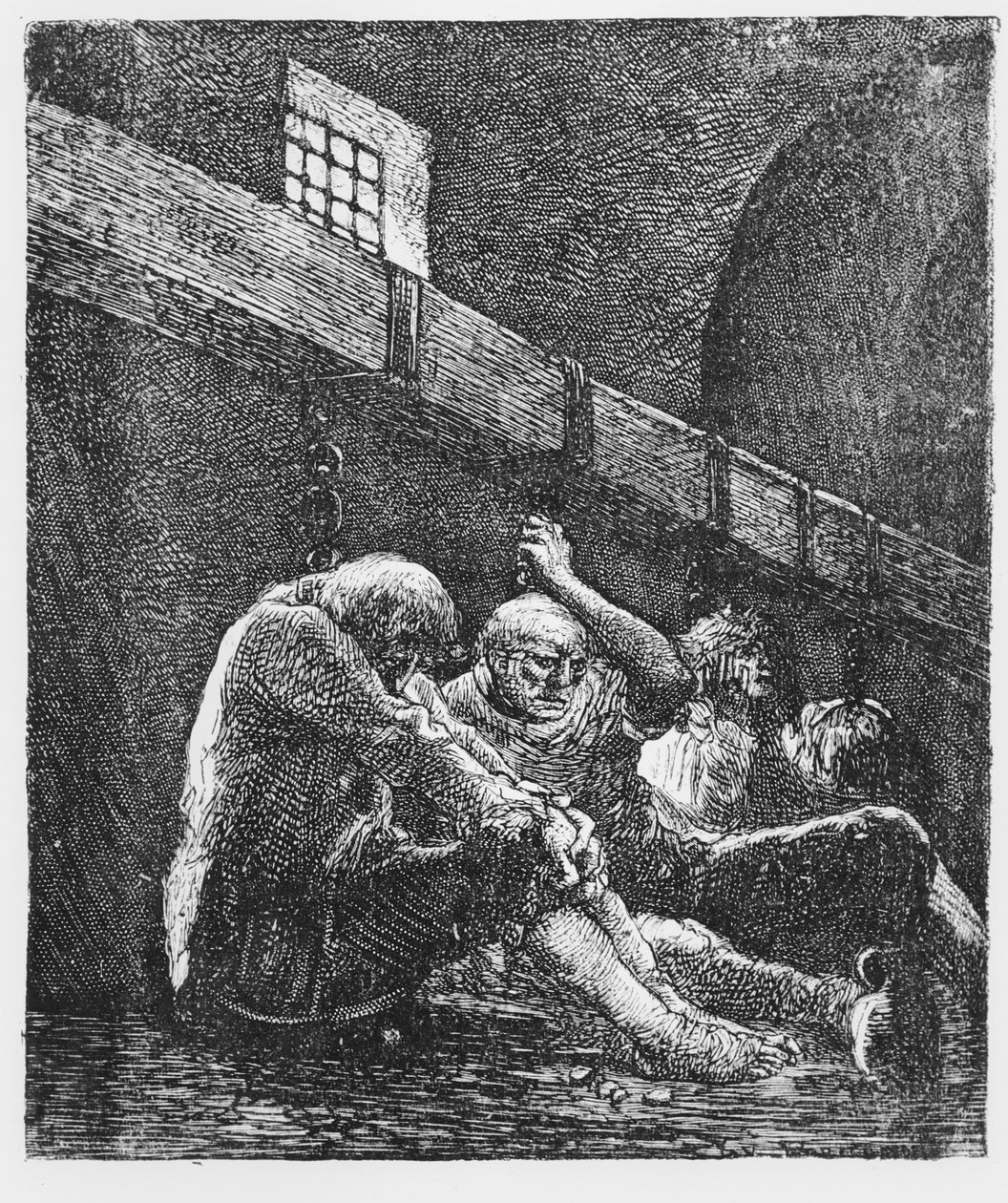 Jan Valjean w więzieniu, ilustracja z Les Miserables, Victor Hugo, 1865 autorstwa French School