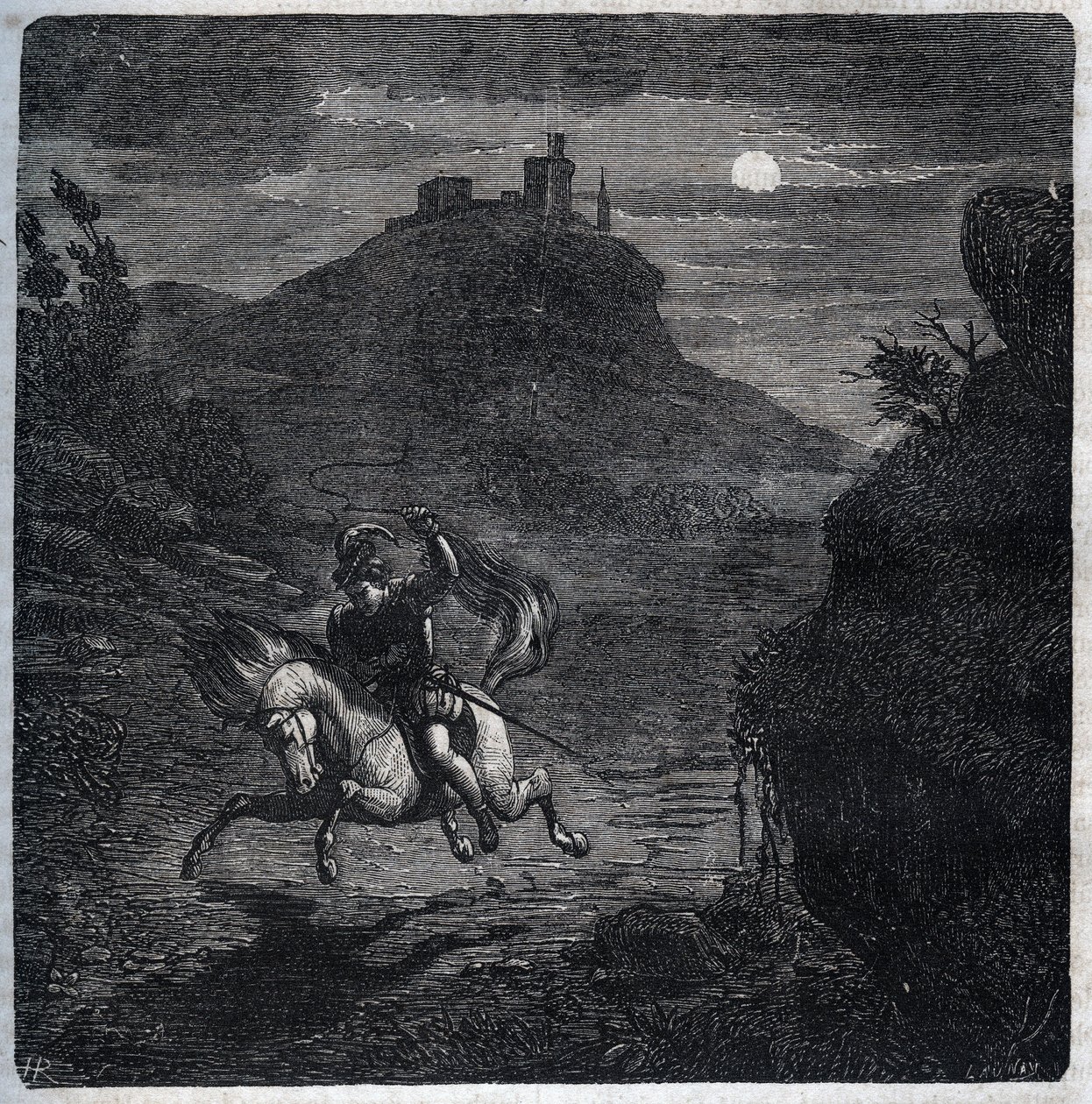 Jean de Laval hrabia de Chateaubriant (Laval-Chateaubriant) (1486-1543) uciekł do Anglii po zamordowaniu swojej żony Franciszka de Foix, hrabiny Chateaubriant (ok. 1495-1537). Grawerunek z 1871 r. w „Histoire Des Cocus Celebres” autorstwa Henry