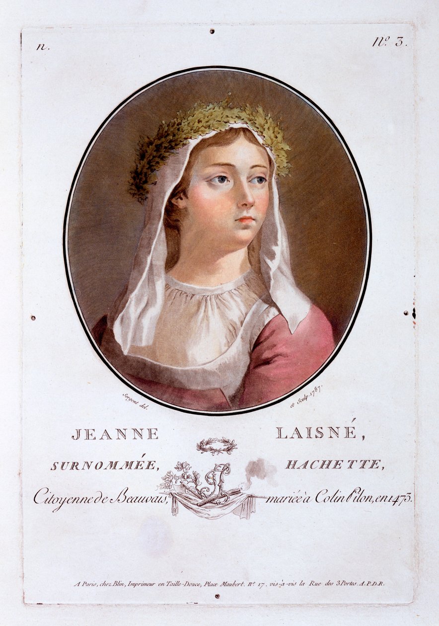 Jeanne Laisne, z Portretów wielkich ludzi, wybitnych kobiet i pamiętnych poddanych Francji, opublikowana w latach 1787-92 autorstwa French School