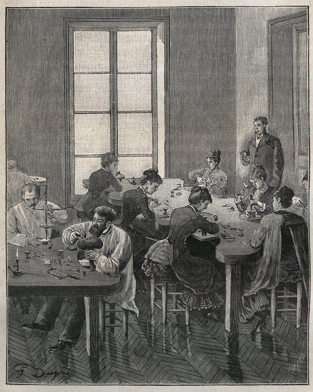Warsztaty jubilerskie w Paryżu w XIX wieku. Grawer z 1885 roku w „Les arts et metiers illustres” Adolphe BITARD. autorstwa French School