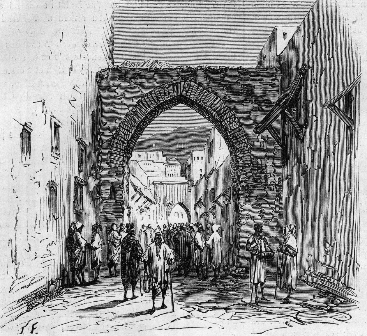 Ludność żydowska Tetouan (Tetouan) w Maroku: widok na bramę żydowskiej dzielnicy autorstwa French School