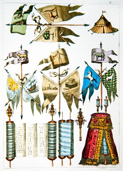 Symbole żydowskie, flagi i Tora (kolor lito) autorstwa French School
