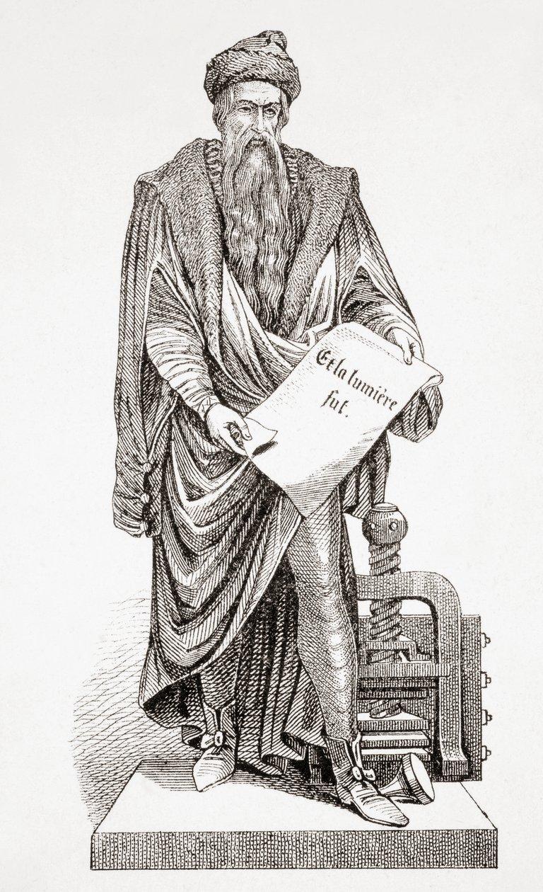 Johannes Gutenberg, z Ancient and Modern Universal History, wydana w Strasburgu ok. 1860 (rycina) autorstwa French School