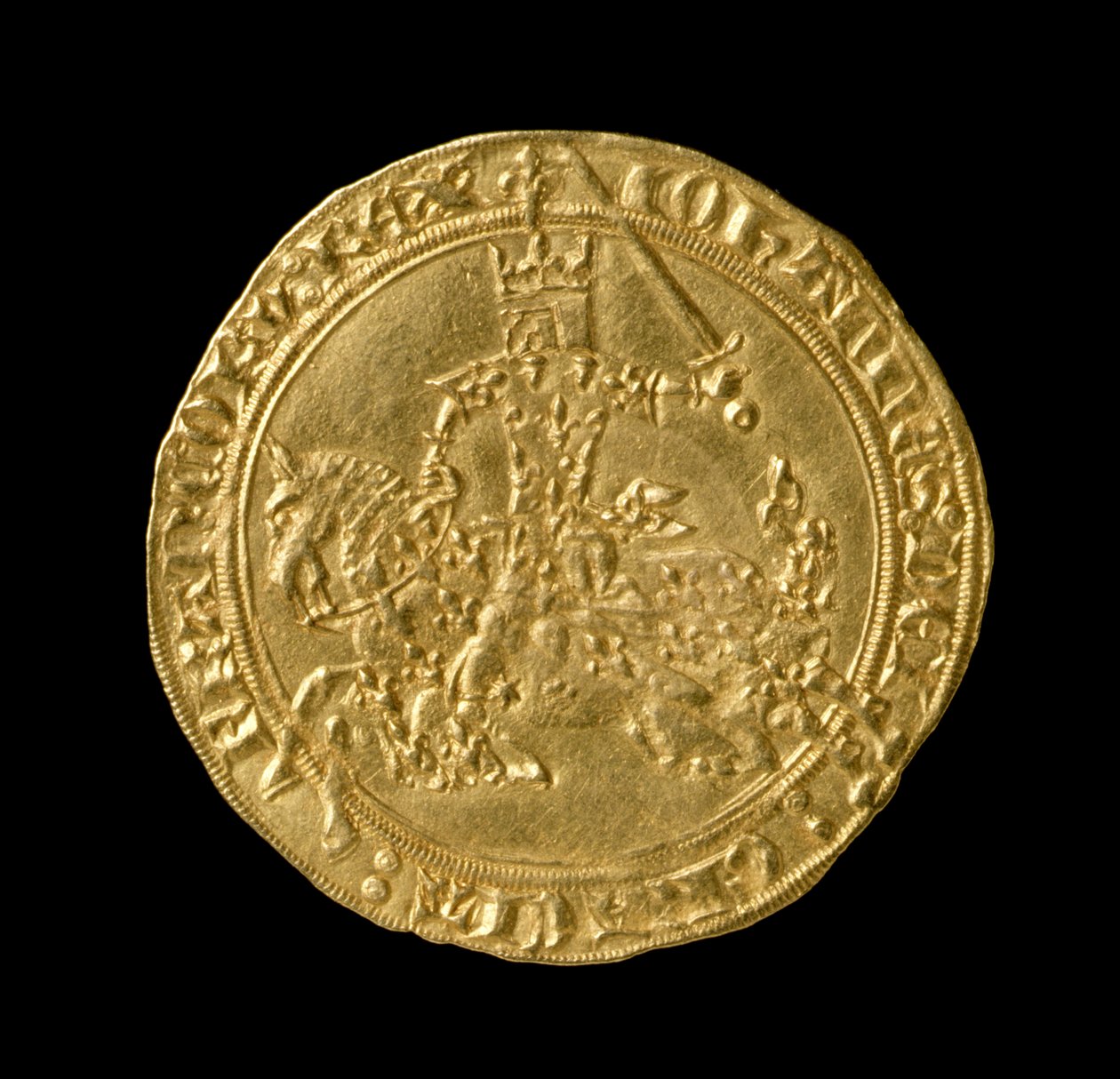 Jan II Dobry (1319-64) Król Francji, Franc a Cheval, 1350-64 (awers) (złoto) (odwrotnie patrz 168068) autorstwa French School
