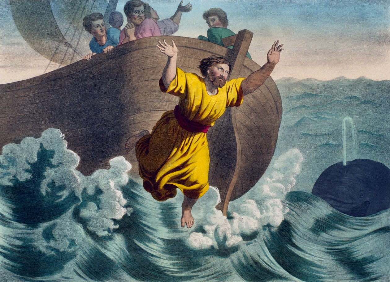 Jonasz wrzucony do morza, ilustracja z katechizmu LHistoire Sainte, wyd. Charles Delagrave, Paryż, k. XIX w. autorstwa French School