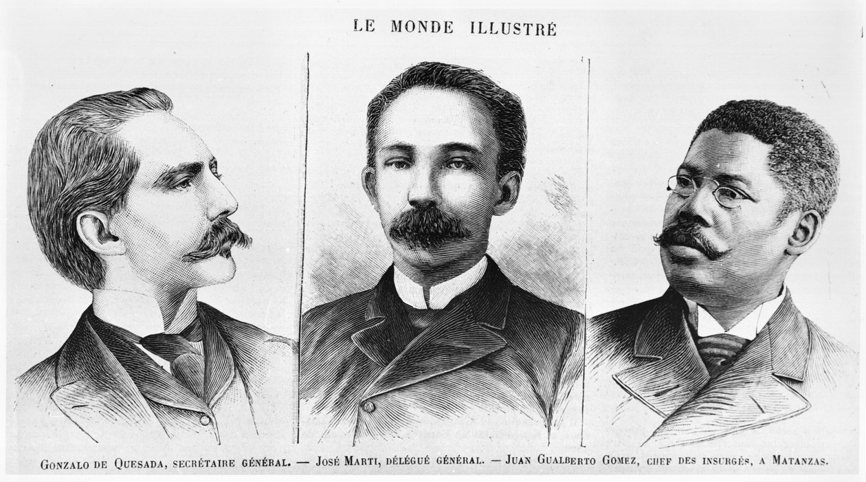 Jose Marti (1853-95), Gonzalo de Quesasa (1868-1915), Juan Gualberto Gomez (1854-1933), ilustracja z Le Monde Illustre, 16 marca 1895 autorstwa French School