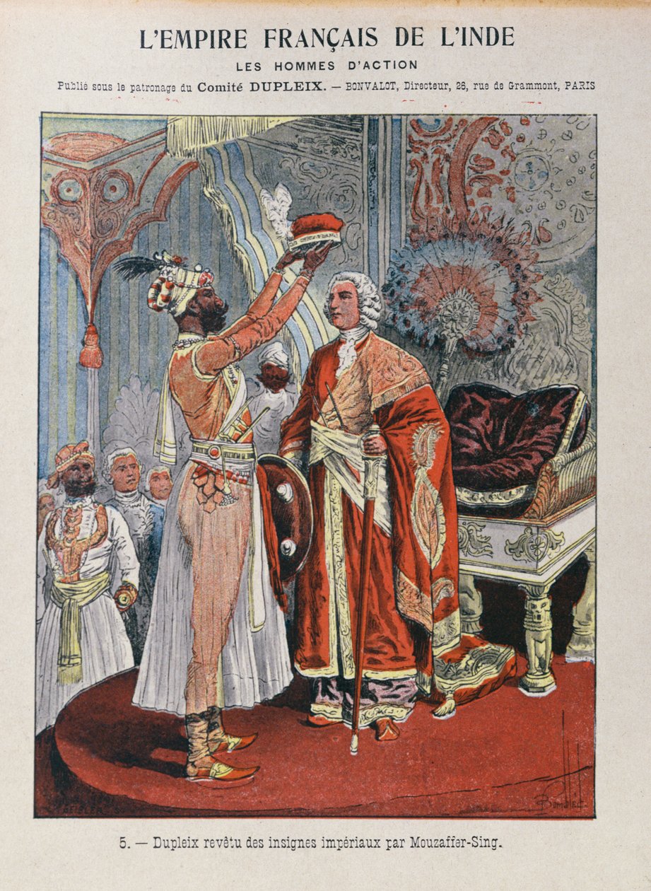 Joseph Francois Dupleix (1697-1763) otrzymuje insygnia cesarskie od władcy indyjskiego, okładka szkolnego zeszytu c.1900 autorstwa French School