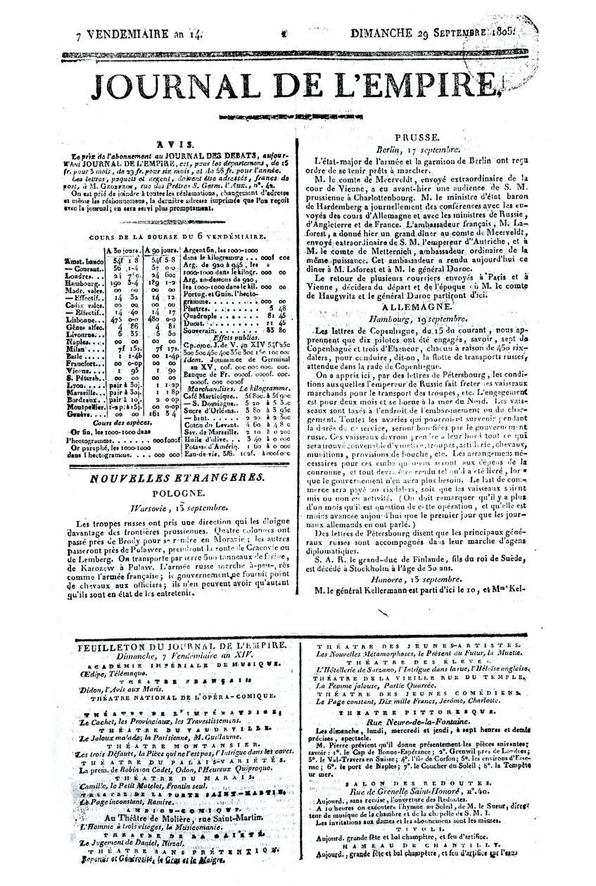 Journal de lEmpire, 29 września 1805 (druk) autorstwa French School