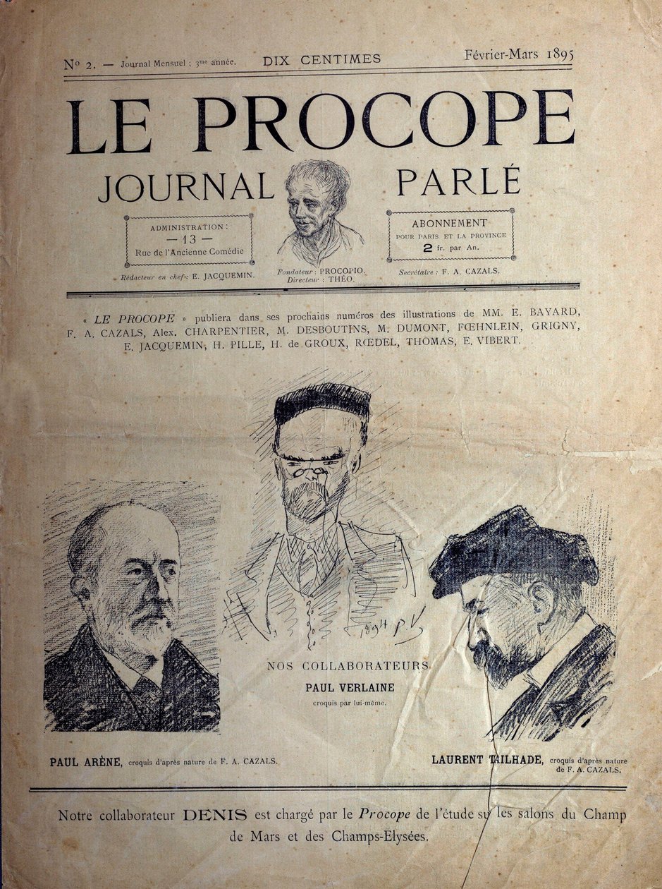 Journal du Proope, paryska kawiarnia, luty 1895: portrety francuskich poetów Paula Verlaine