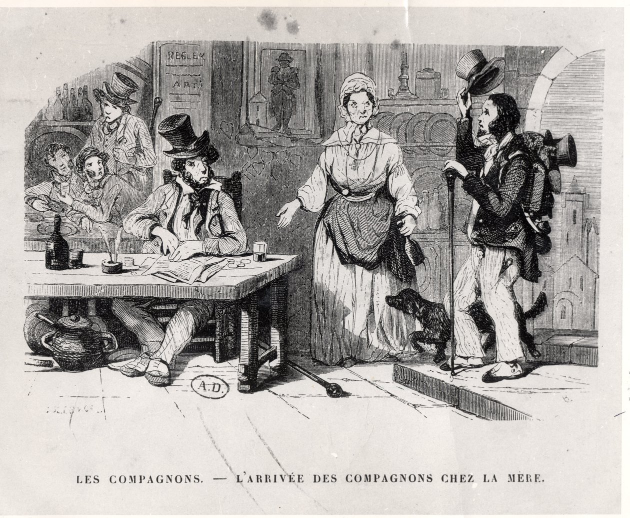 Przybycie Czeladnika do Pensjonatu, ok. godz. 1850 autorstwa French School