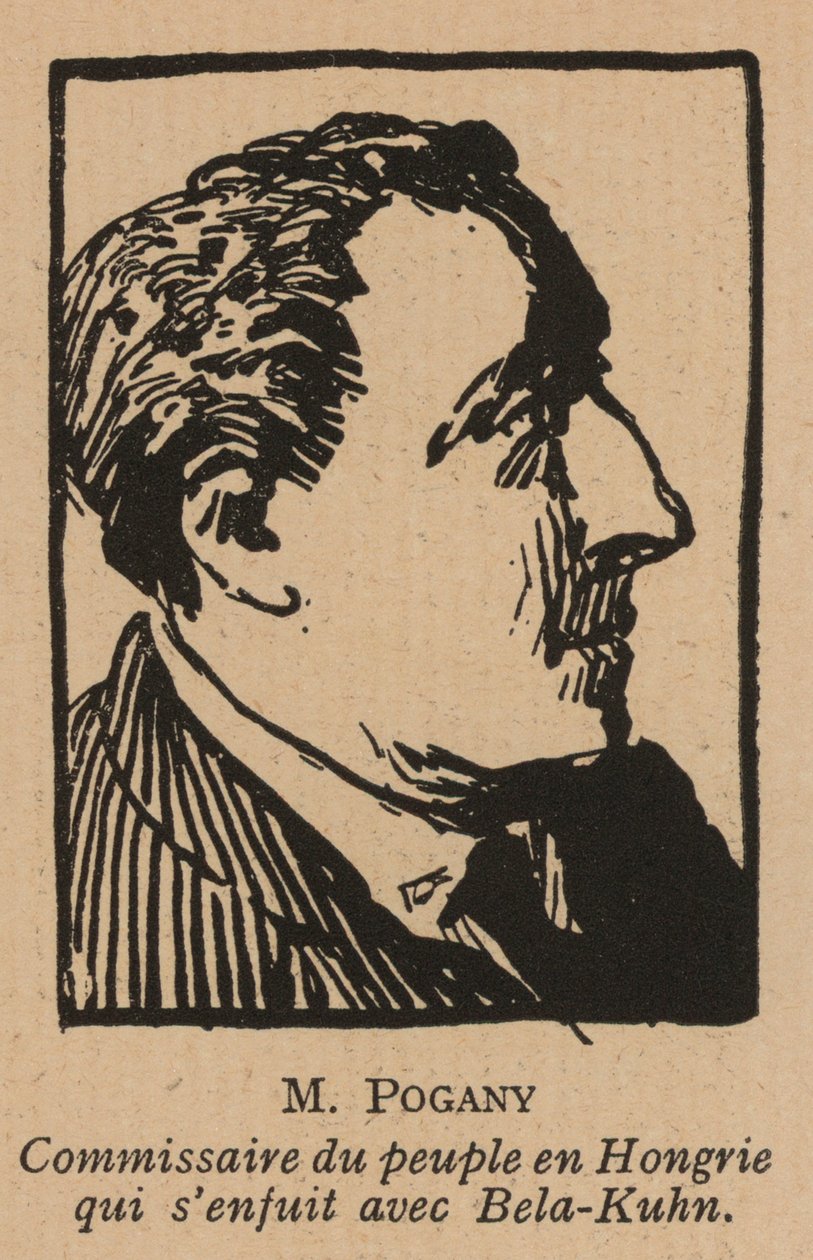 Jozsef Pogany, węgierski komunistyczny polityk rewolucyjny, członek rządu Węgierskiej Republiki Radzieckiej w 1919 r. (litografia) autorstwa French School