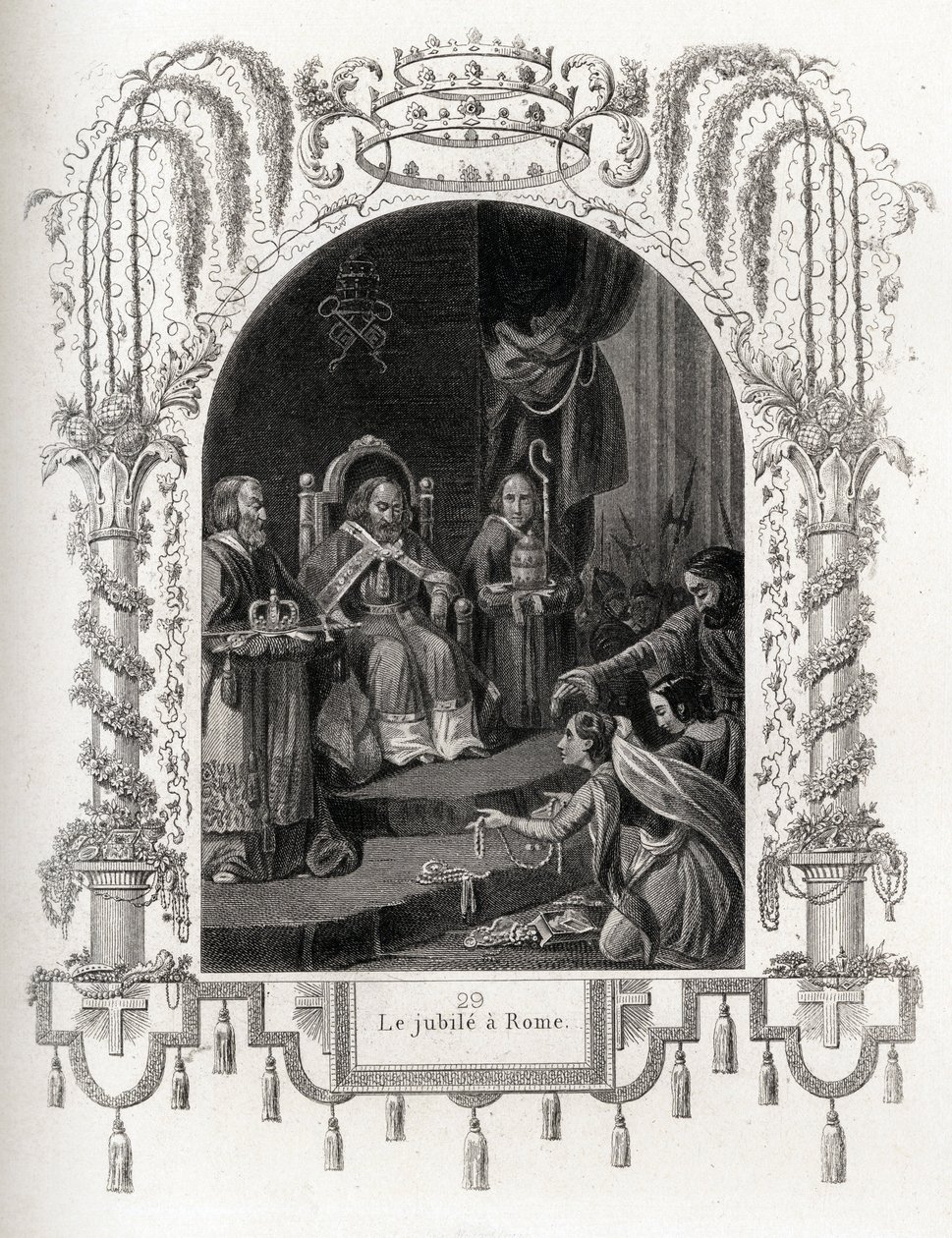 Jubileusz w Rzymie w 1450 r., za pontyfikatu Mikołaja V (1447-1455). Rycina ilustrująca Histoire des Popes Maurice