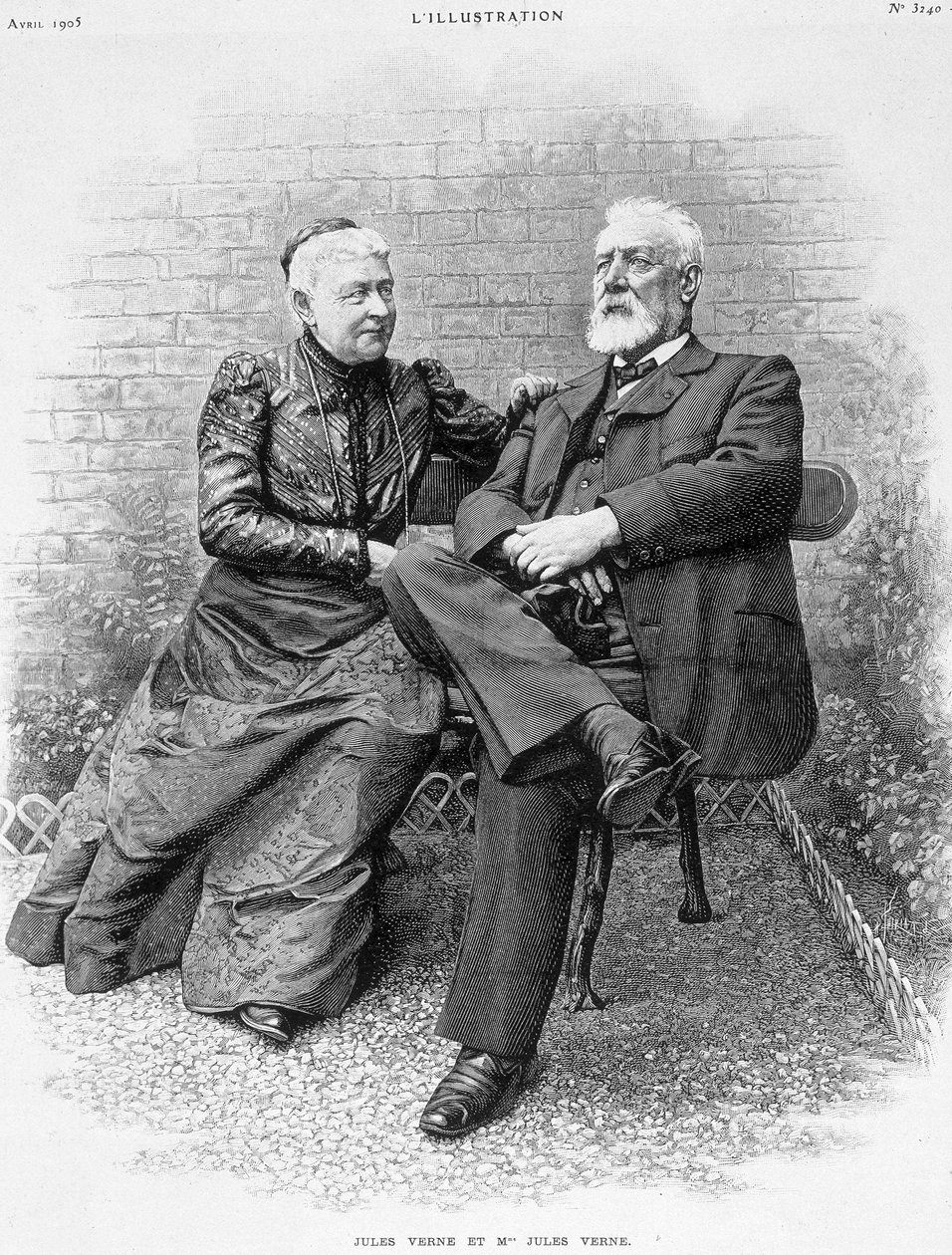 Jules Verne i jego żona - grawer autorstwa French School