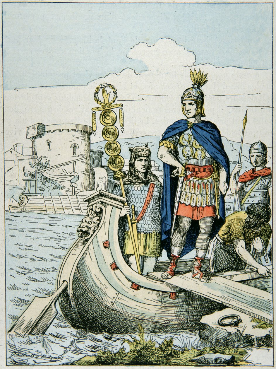 Juliusz Cezar postanawia ukarać piratów, którzy przetrzymywali go dla okupu (kolor lito) autorstwa French School