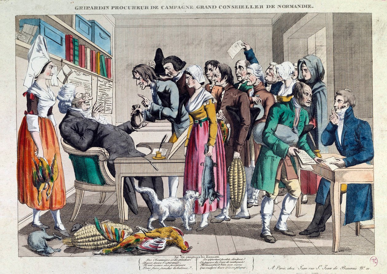 Sprawiedliwość: „Gripardin, adwokat kampanii, wielki radca Normandii” Litografia z XVIII wieku. Paryż, Muzeum Carnavalet autorstwa French School