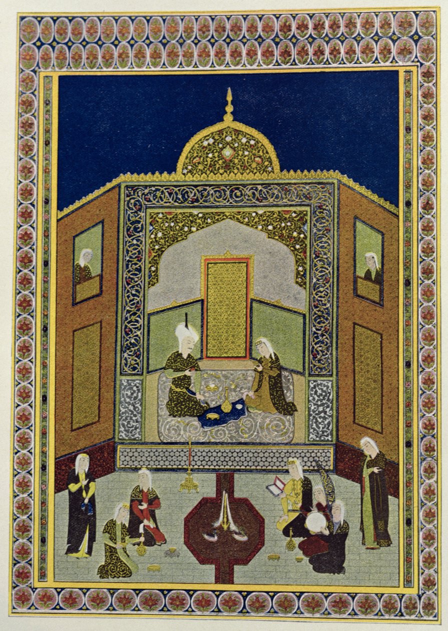 Kadi Pere-au-pet pod kopułą, ilustracja do The Arabian Nights, 1895 (kolor grawerowany) autorstwa French School