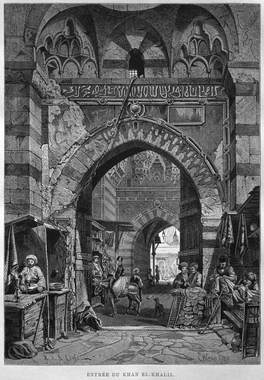 Wpis Khan El-Khalil, z LEgypte Georga Moritza Ebersa (1837-98), 1881 (rycina bw) autorstwa French School