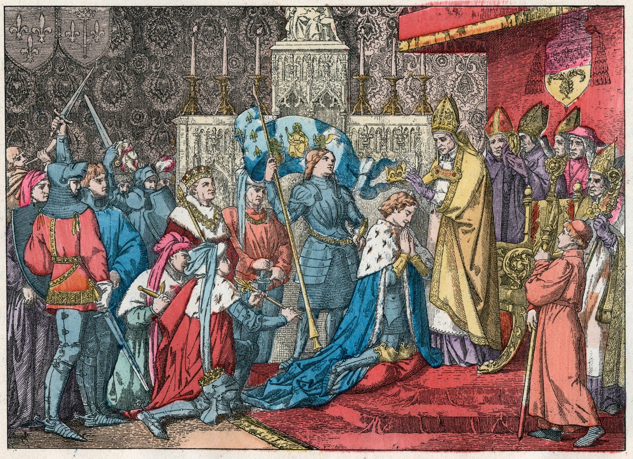 Król Karol VII (1403-1461) otrzymuje koronę w katedrze w Reims 17.07.1429 w obecności Joanny d