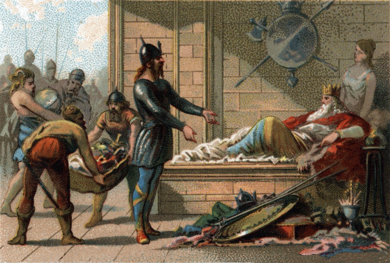 Król Clovis III zwany Le Feneant, król Francji od 691 do 695. Chromolitografia około 1890. autorstwa French School