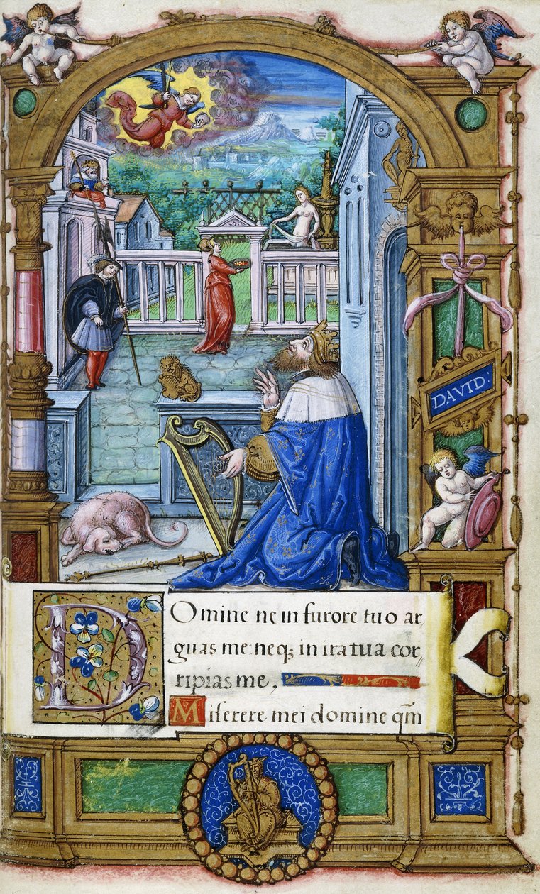 Król Dawid z harfą, z Godzinki wykonanej dla Franciszka I, ok. 1532-1540 autorstwa French School