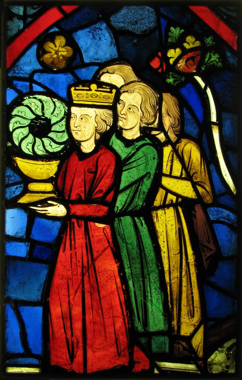 Król Ludwik IX niosący koronę cierniową, ok. 1245-48 (szkło z metalu garnkowego i farba szklista) autorstwa French School