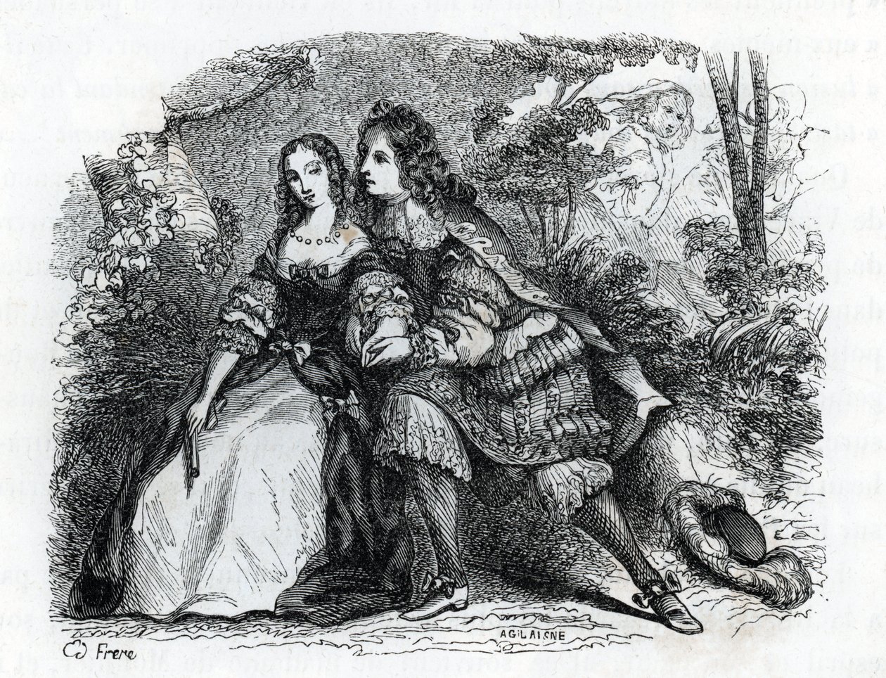 Król Ludwik XIV (1638-1715) i jego kochanka Louise de La Valliere (1644-1710) - (rytowanie) 1846 autorstwa French School