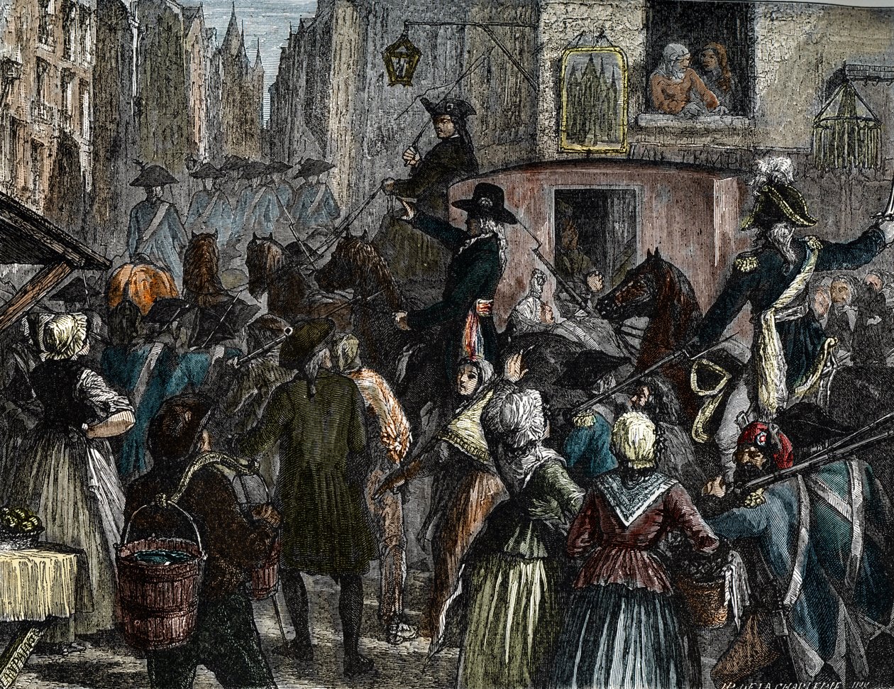 Król Ludwik XVI i jego rodzina zabrani do świątyni (kolorowe grawerowanie) autorstwa French School