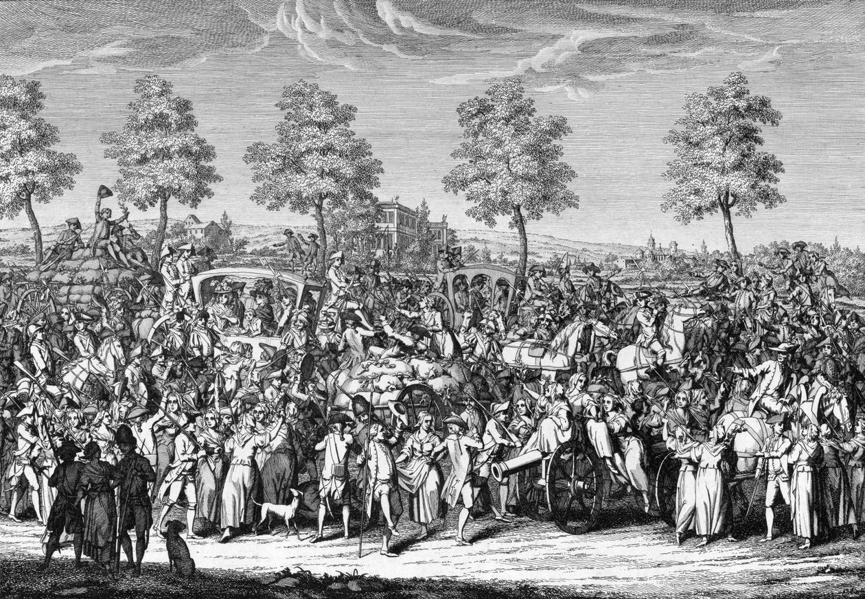 Król Ludwik XVI i rodzina królewska wkraczają do Paryża, 6 października autorstwa French School