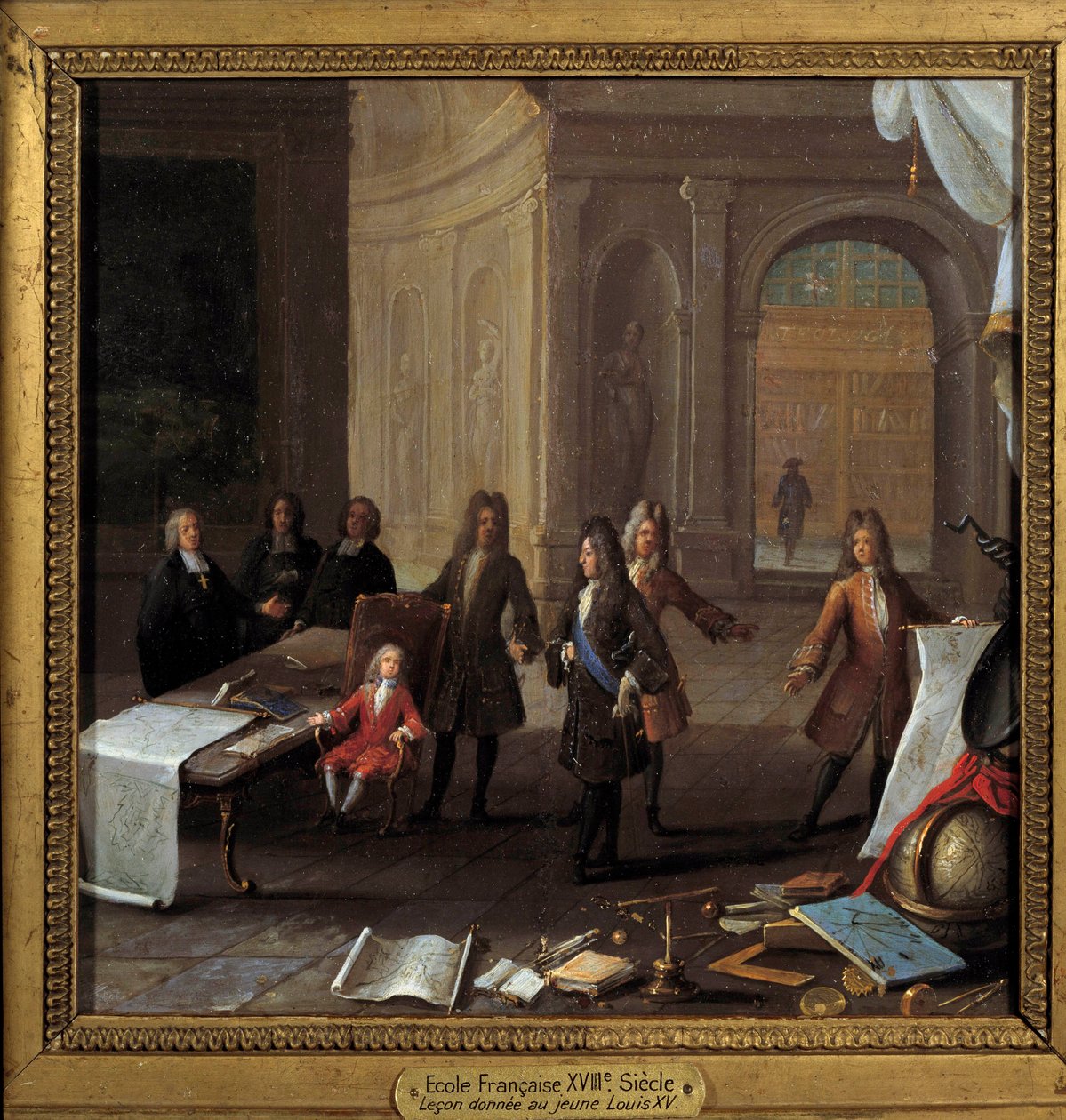 Król Ludwik XV (1710-1774) dziecko odbierające lekon w obecności kardynała Fleury i regenta Filipa II księcia Orleanu (1674-1723) Anonimowy obraz XVIII w., olej na miedzi wym. 0,23 x 0,23 m Paryż, Musee Carnavalet - Scena nauczania chi autorstwa French School